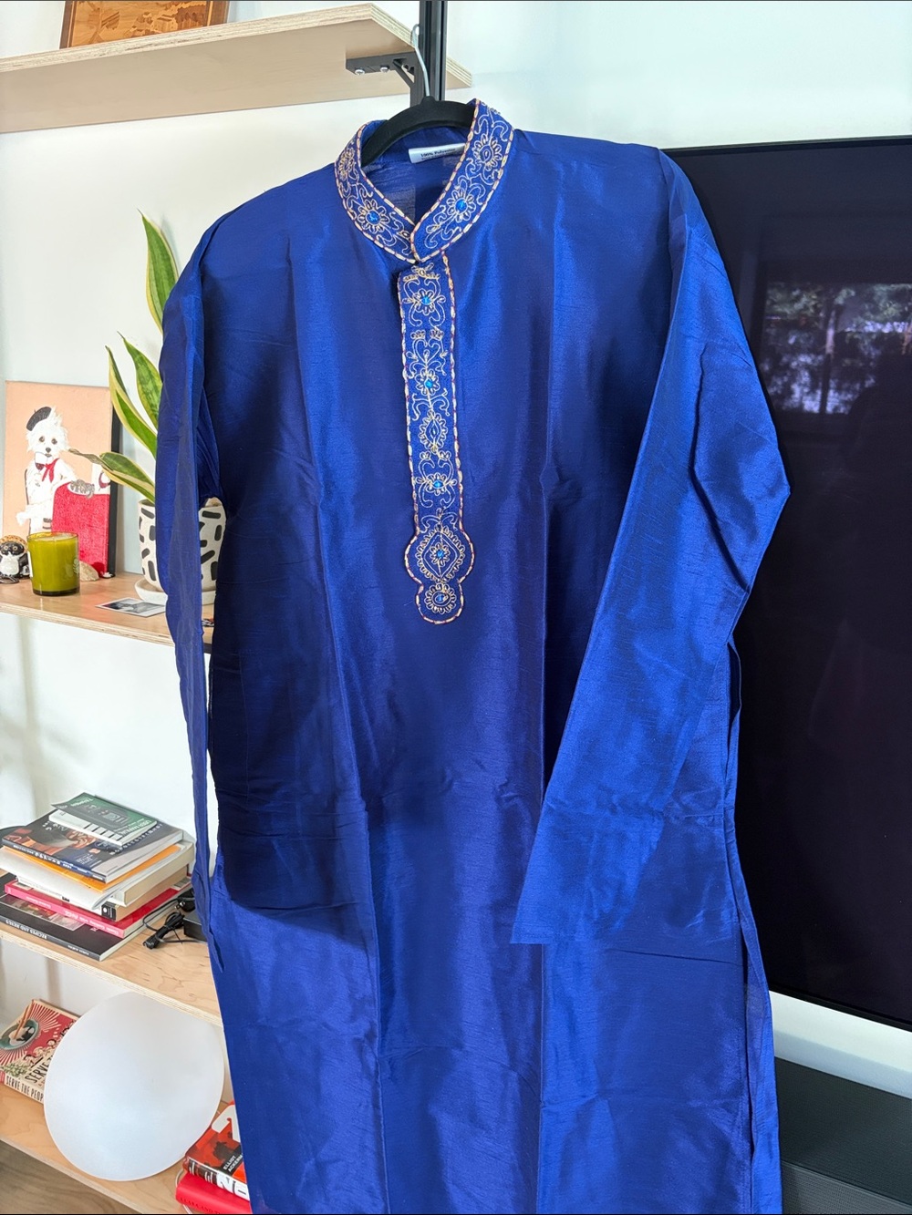Royal Blue Embroidered Men’s Kurta - Classic Elegance